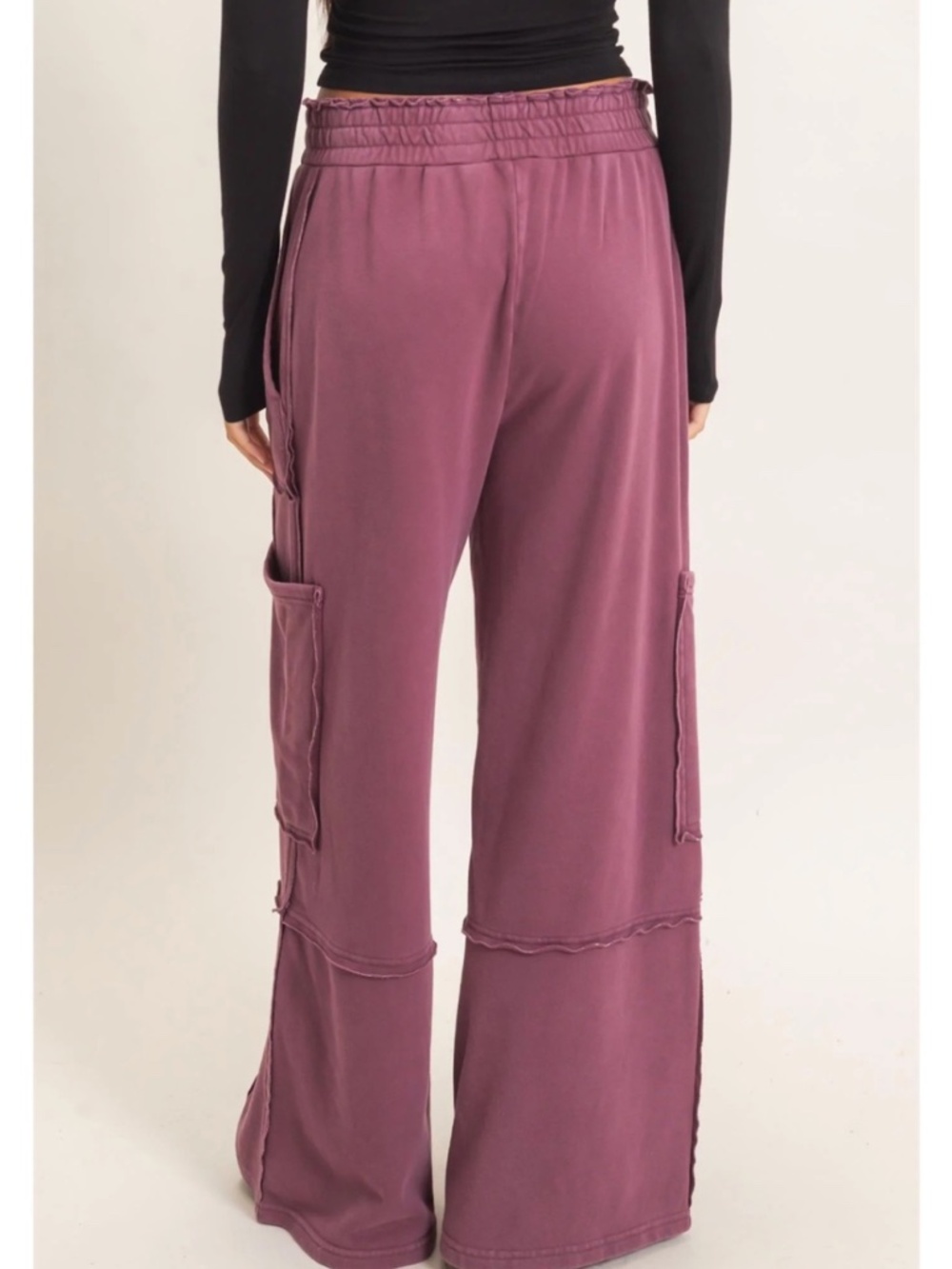NEW Double Zero Dark Cherry Mineral Wash Cargo Sweatpants – Medium - Picture 5 of 6
